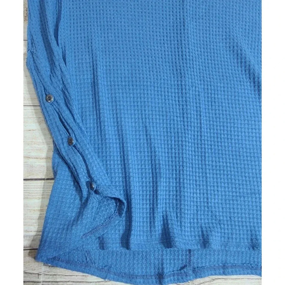 Soft Surroundings Waverly Waffle Weave Tee Top Women's Large Blue Keyhole Back - Picture 3 of 5